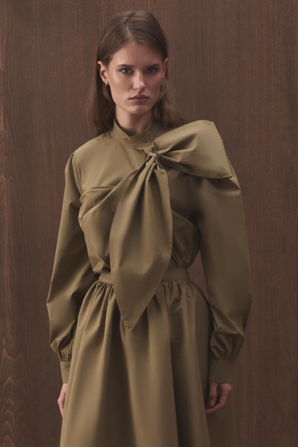 Hooopstore - Premium Fiyonk Detaylı Poplin Haki Gömlek