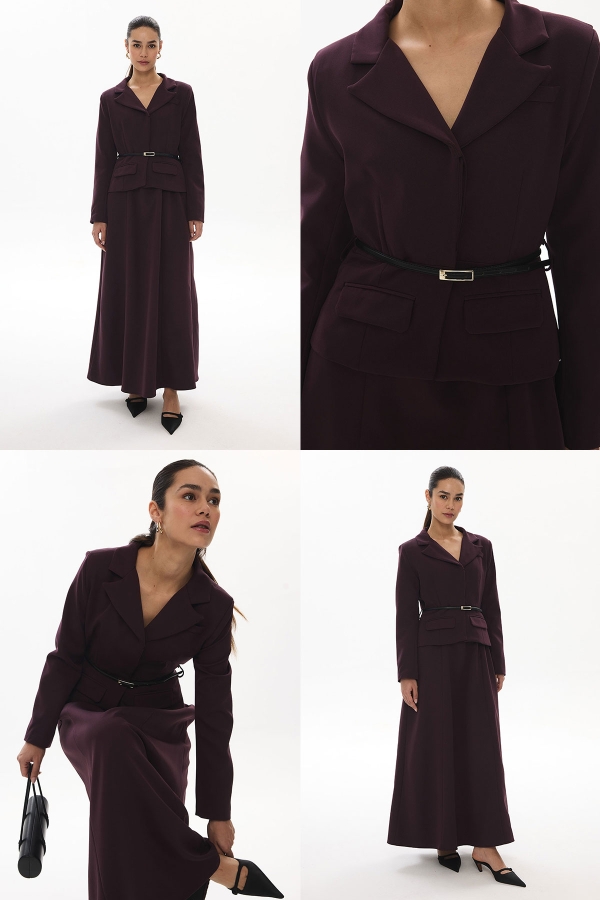 Hooopstore - Premium Gold Kemer Detaylı Burganya Ceket Elbise