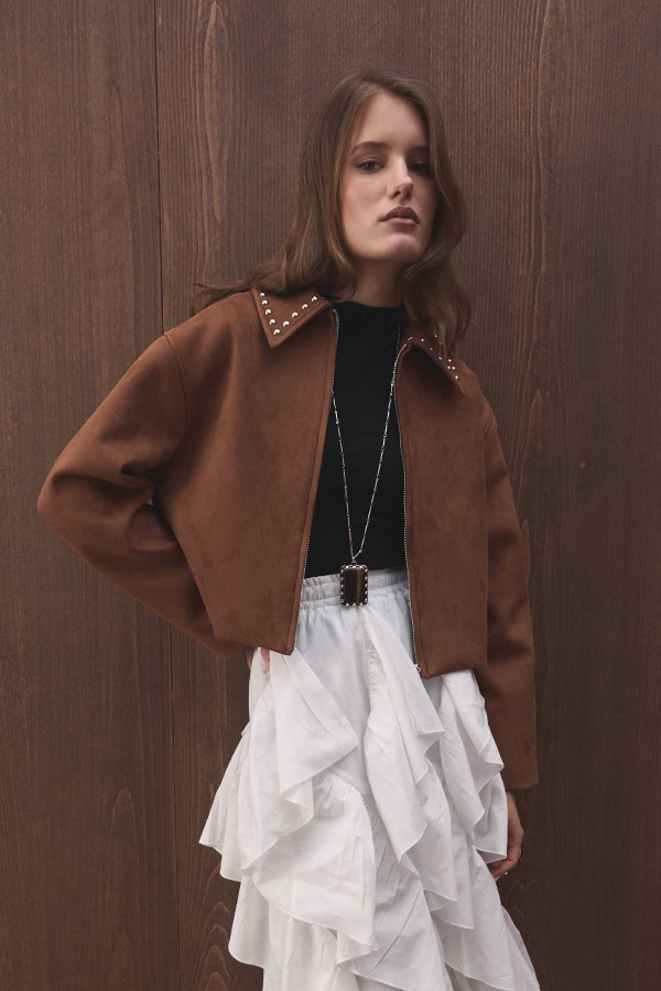 Hooopstore - Premium Kısa Süet Açık Kahve Ceket