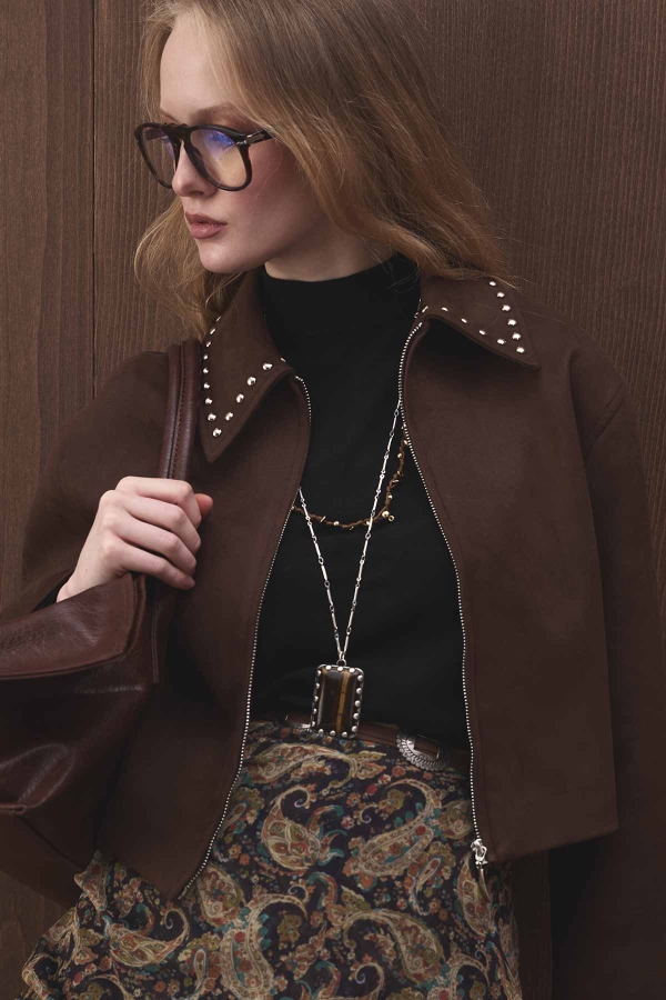 Hooopstore - Premium Kısa Süet Koyu Kahve Ceket