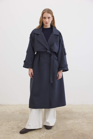 Premium Oversize Lacivert Trençkot (1)