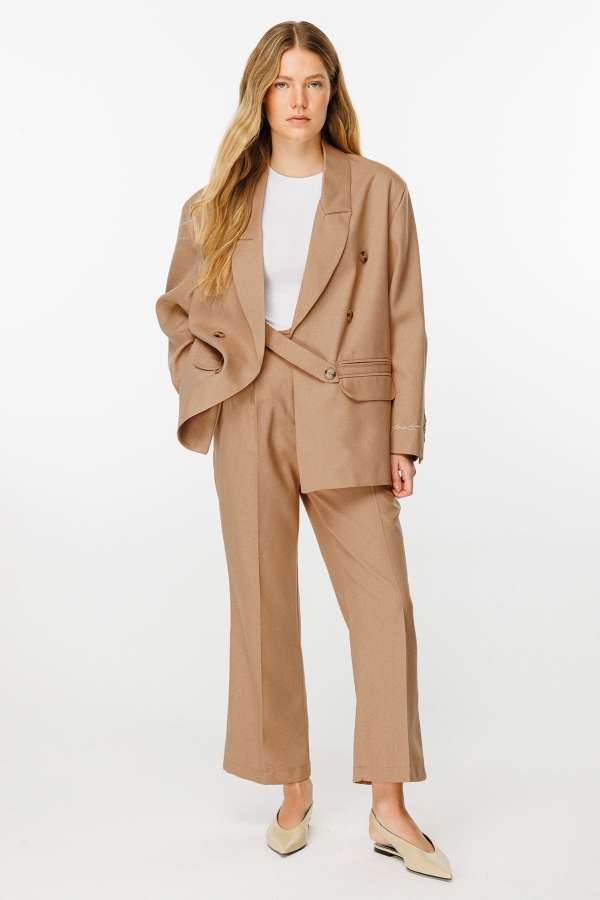 Hooopstore - Premium Pileli Camel Pantolon