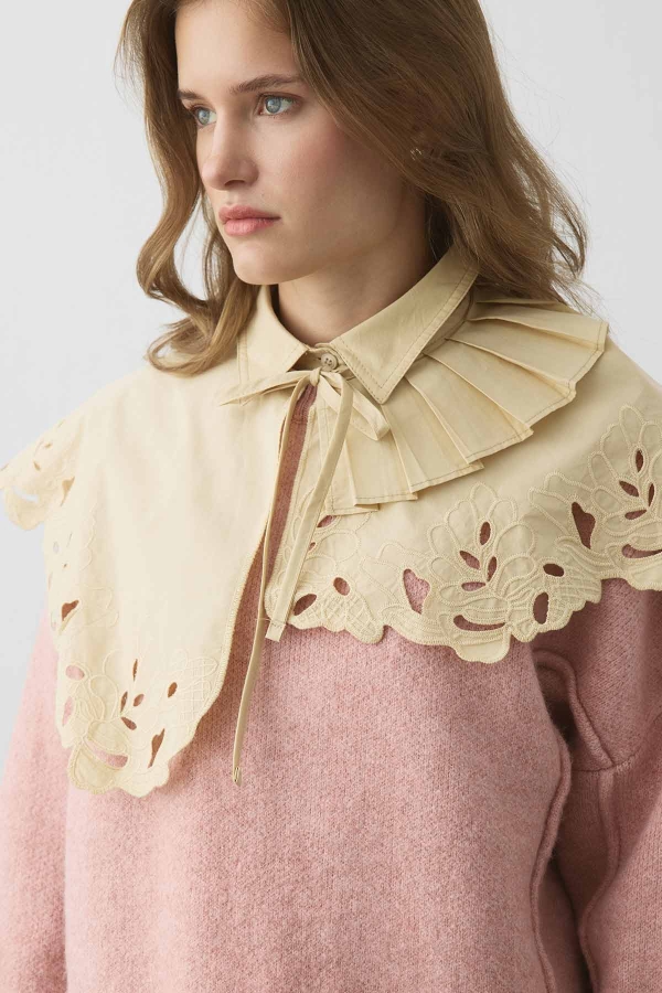 Premium Poplin Pilise Detaylı Nakışlı Butter Yellow Yaka · 5