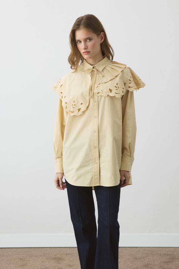 Premium Poplin Pilise Detaylı Nakışlı Butter Yellow Yaka · 7