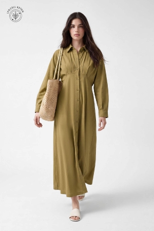 Reglan Kol Düğmeli Safran Elbise (1)