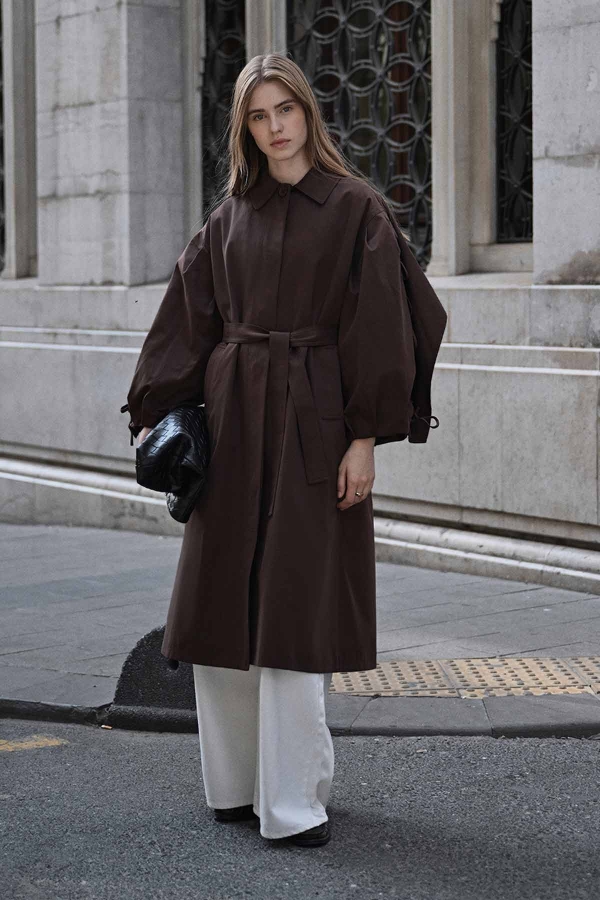 Hooopstore - Rose Pelerin Detaylı Bordo Trençkot