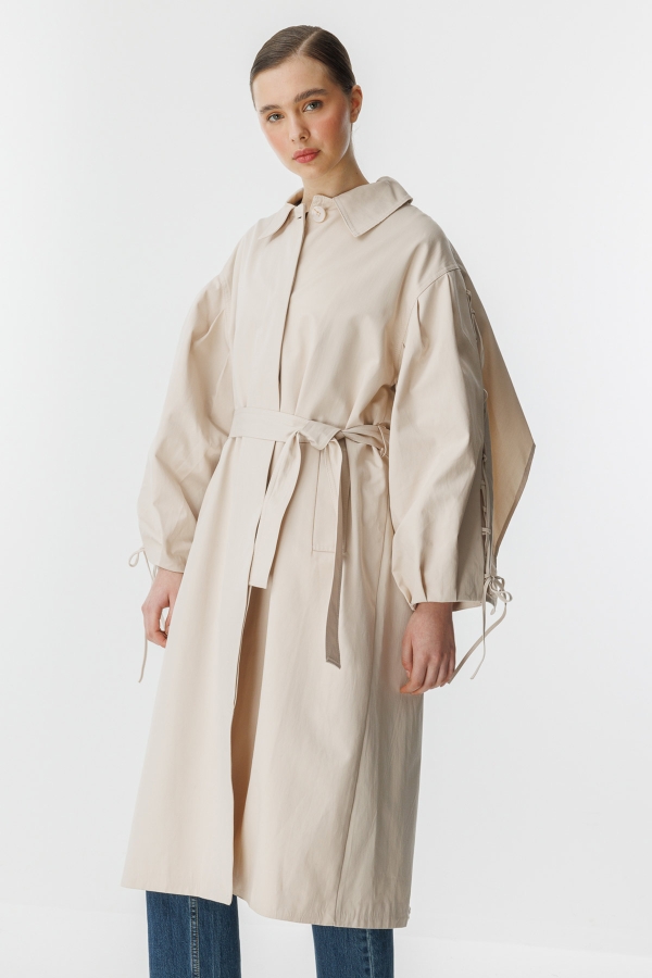 Hooopstore - Rose Pelerin Detaylı Taş Trençkot