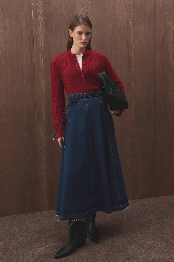 Hooopstore - Saç Örgü Triko Kırmızı Hırka