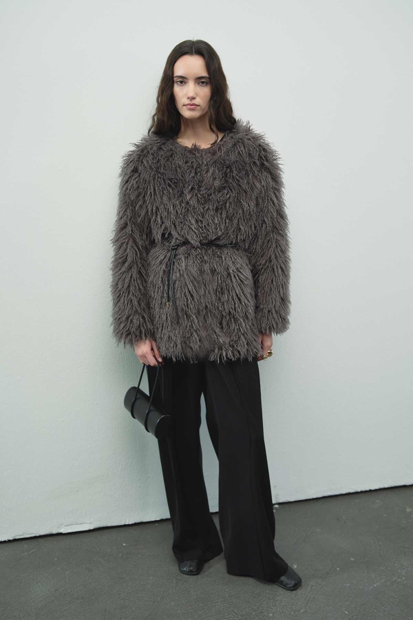 Hooopstore - Selection Kabarık Tüylü Antrasit Ceket