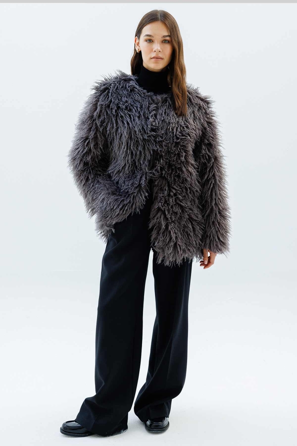 Hooopstore - Selection Kabarık Tüylü Antrasit Ceket