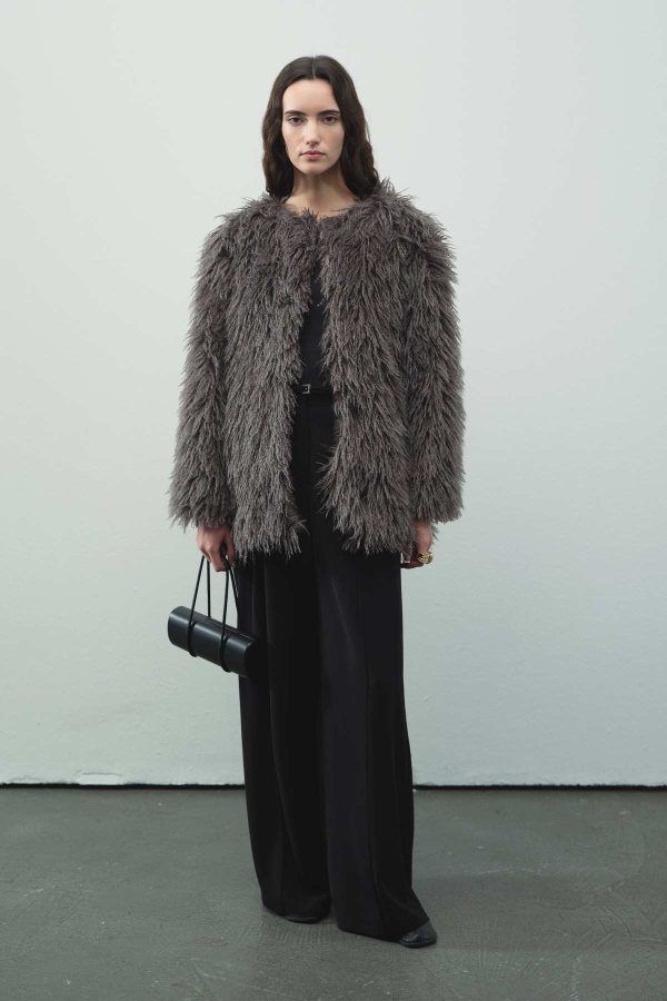 Hooopstore - Selection Kabarık Tüylü Antrasit Ceket