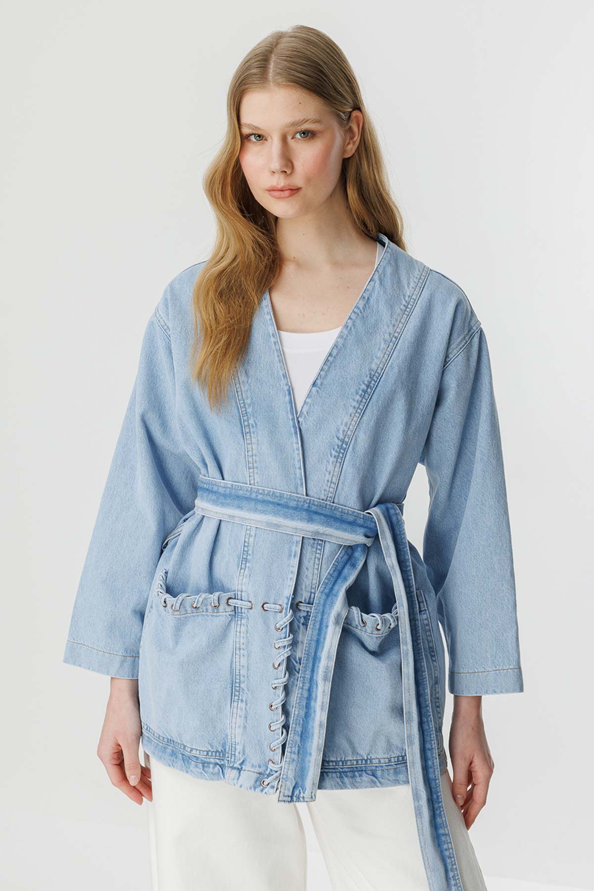 Sinna Örgü Açık Mavi Denim Ceket