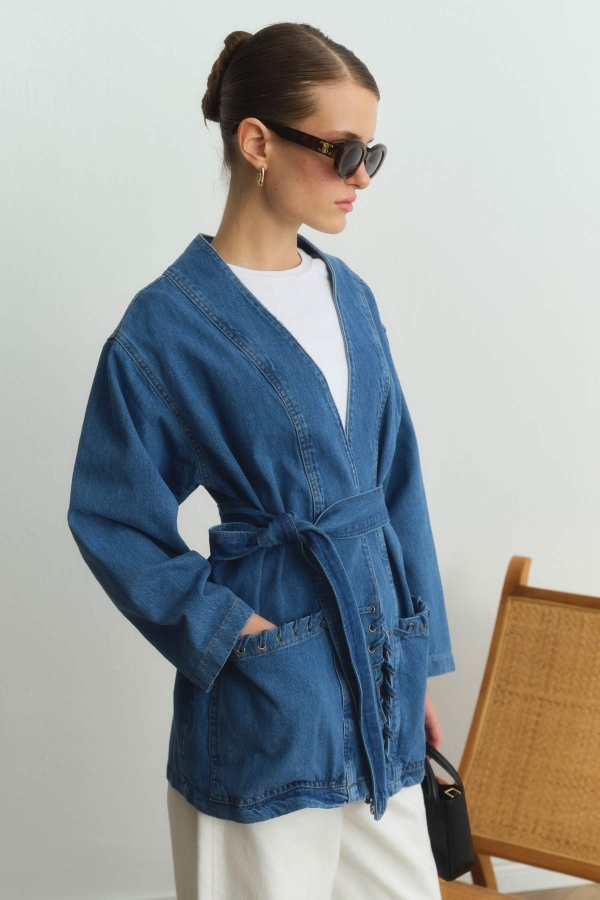 Sinna Örgü Mavi Denim Ceket · 4