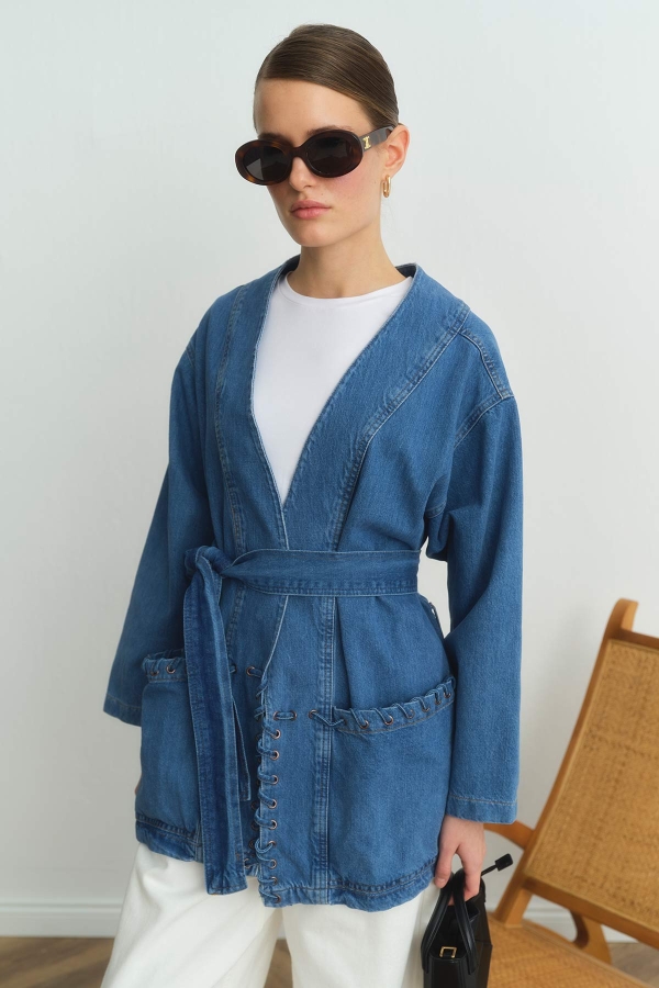 Sinna Örgü Mavi Denim Ceket · 2