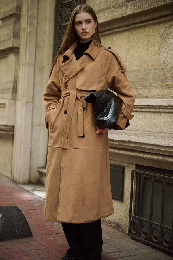 Hooopstore - Süet Camel Trençkot