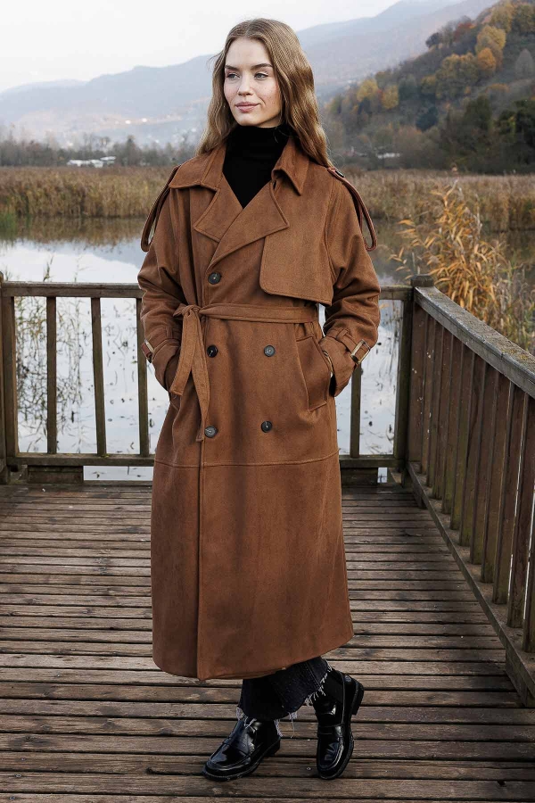 Hooopstore - Süet Kahve Trençkot
