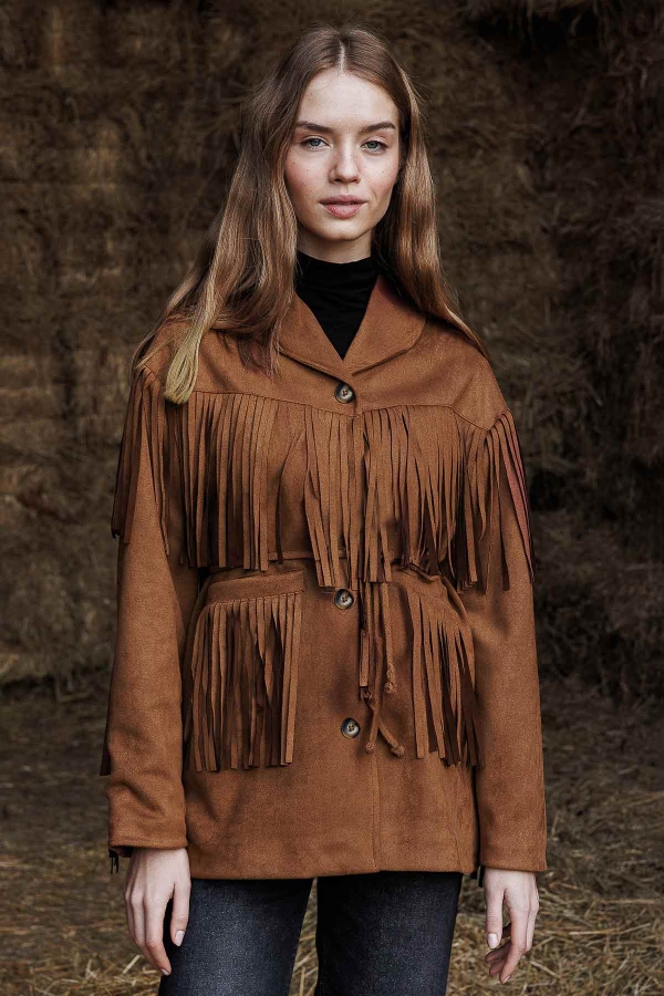 Hooopstore - Süet Kovboy Kahve Ceket