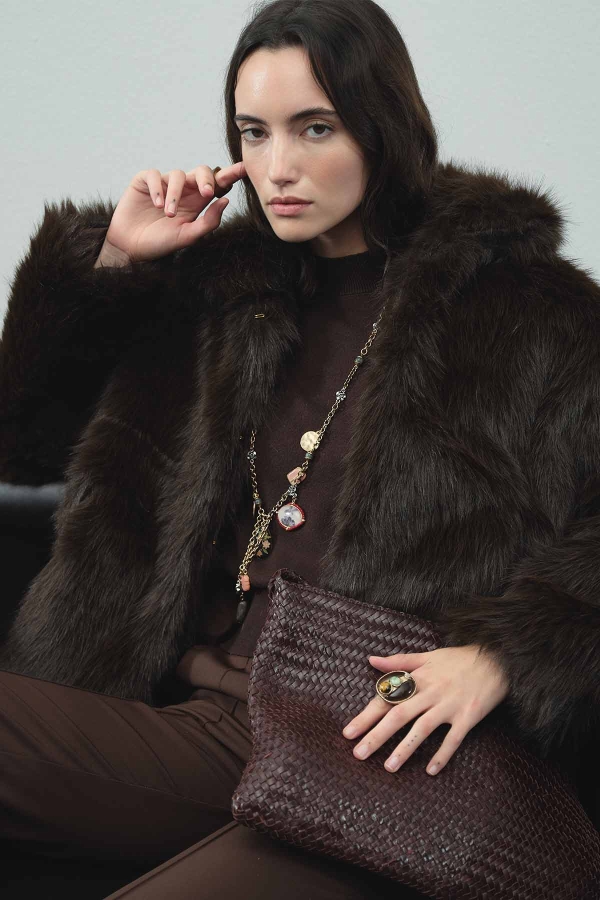 Hooopstore - Suni Acı Kahve Kürk Ceket