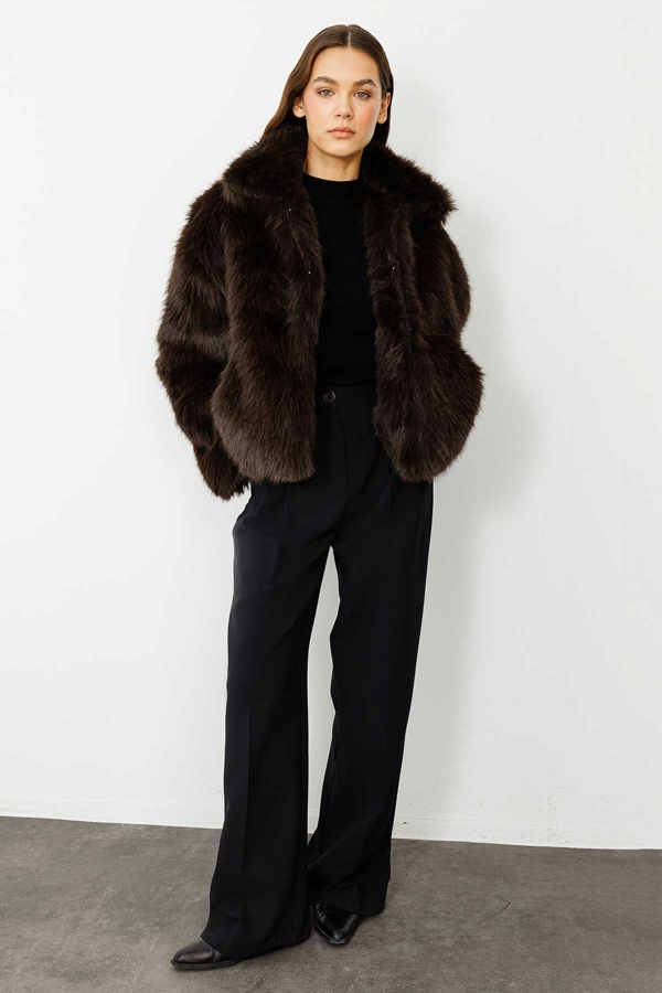 Hooopstore - Suni Acı Kahve Kürk Ceket