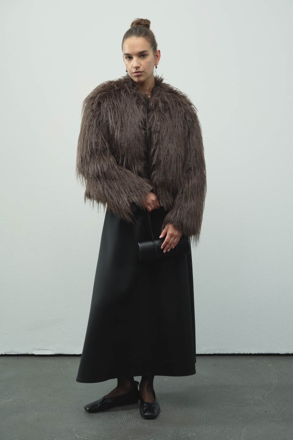 Hooopstore - Suni Kürk Kısa Kahve Ceket