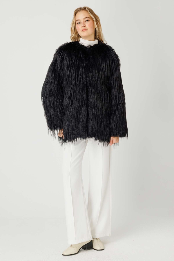 Hooopstore - Suni Kürk Siyah Ceket