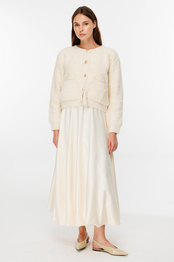 Hooopstore - Tedy Dokulu Premium Krem Hırka