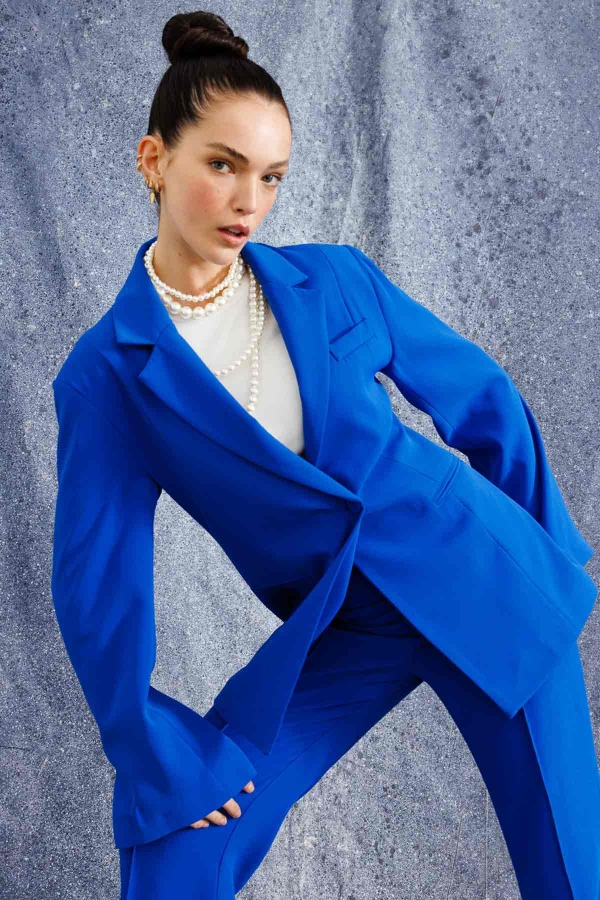 Tek Düğmeli Kruvaze Fit Blazer Lacivert Ceket · 5