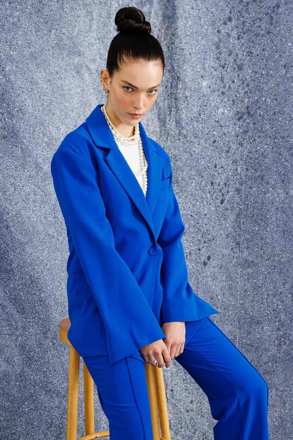 Tek Düğmeli Kruvaze Fit Blazer Lacivert Ceket · 6
