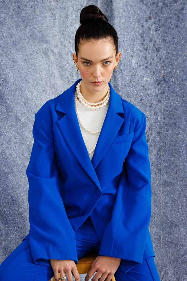 Tek Düğmeli Kruvaze Fit Blazer Lacivert Ceket · 7