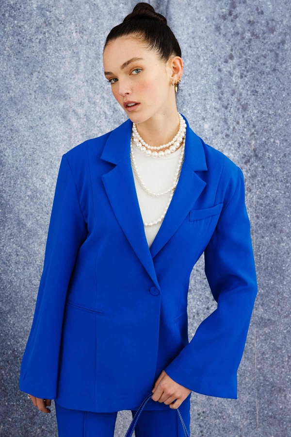 Tek Düğmeli Kruvaze Fit Blazer Lacivert Ceket · 2