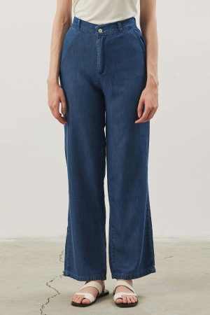 Dokulu Denim Koyu Mavi Pantolon