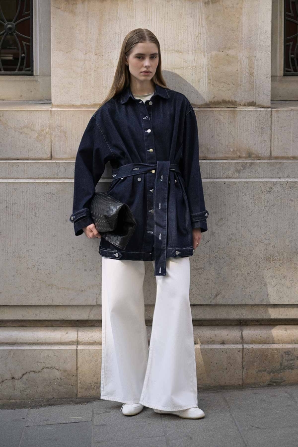 Hooopstore - Tilda Oversize Lacivert Kot Ceket