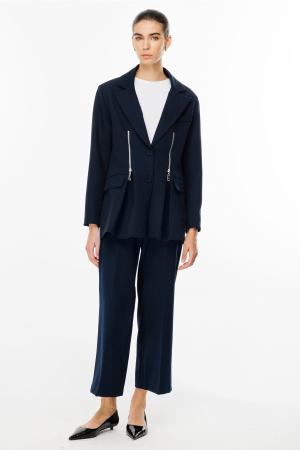 Fermuar Detaylı Lacivert Blazer Ceket · 2