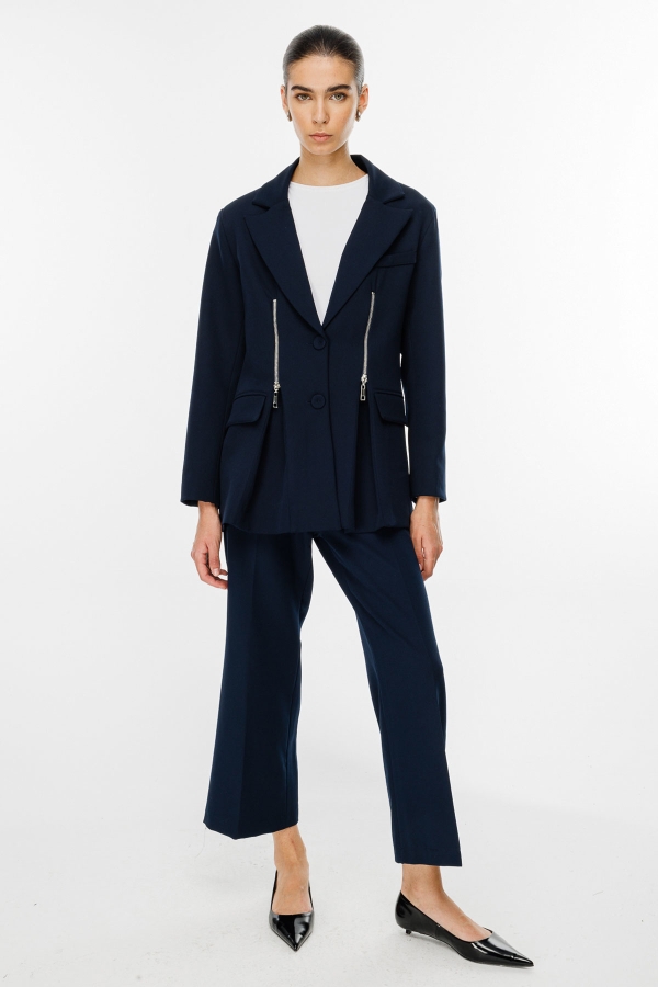 Fermuar Detaylı Lacivert Blazer Ceket · 3