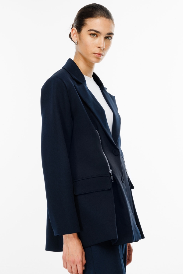 Fermuar Detaylı Lacivert Blazer Ceket · 4