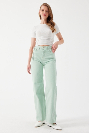 Uzun Paça Jean Pantolon - Mint Yeşili