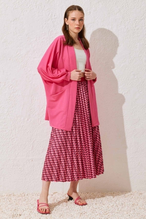 V Yaka Kimono - Fuşya