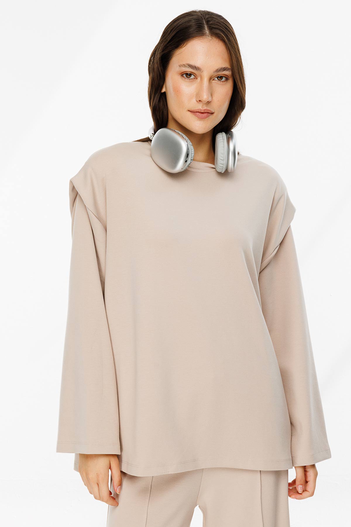 Vatkalı Compact Pamuk Taş Sweatshirt