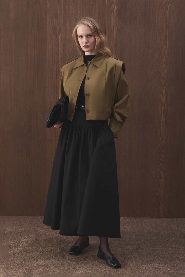 Hooopstore - Vatkalı Gabardin Kısa Haki Ceket