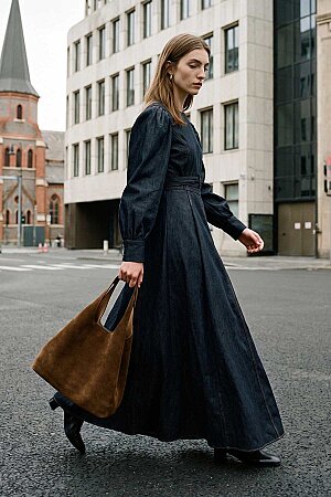 Vera Bağlama İp Detaylı Denim Lacivert Elbise
