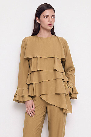 Volanlı Camel Bluz Pantolon Takım (1)