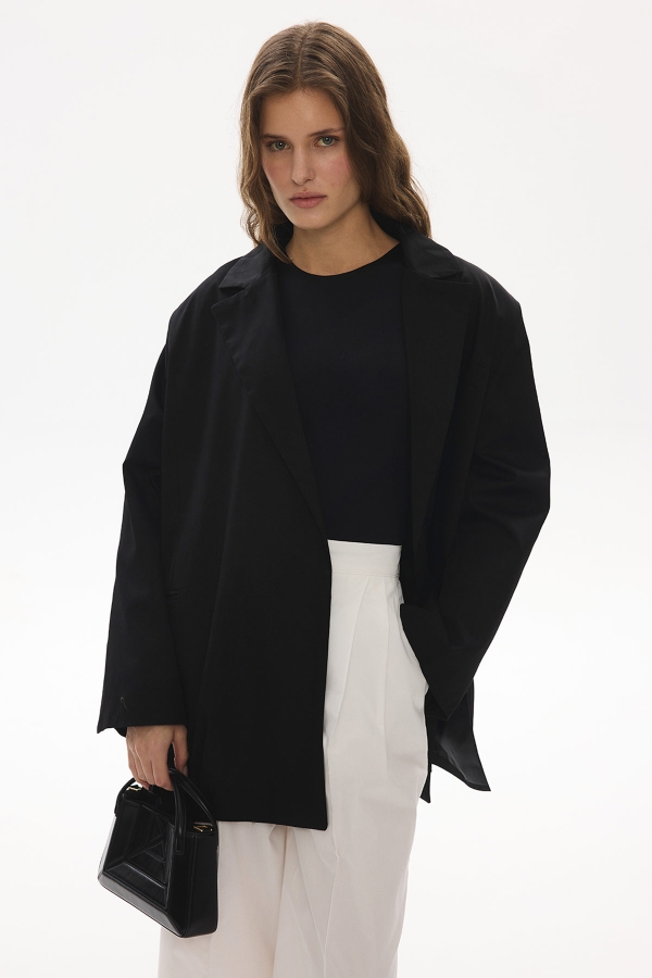 Hooopstore - Yandan Yırtmaçlı Oversize Siyah Blazer