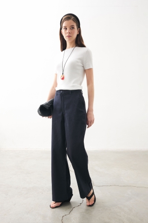 Yüksek Bel Minimal Denim Lacivert Pantolon (1)