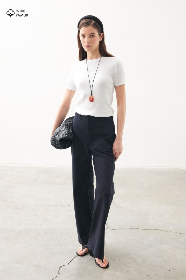 Yüksek Bel Minimal Denim Lacivert Pantolon